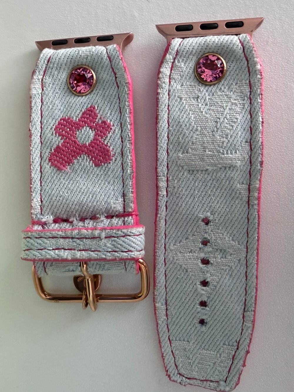 Light Denim and Hot Pink Spark*l Apple Watch Band, size 2